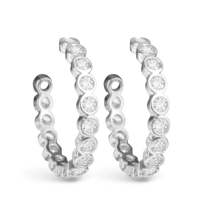 Bezel Set CZ Hoop Earring - Silver