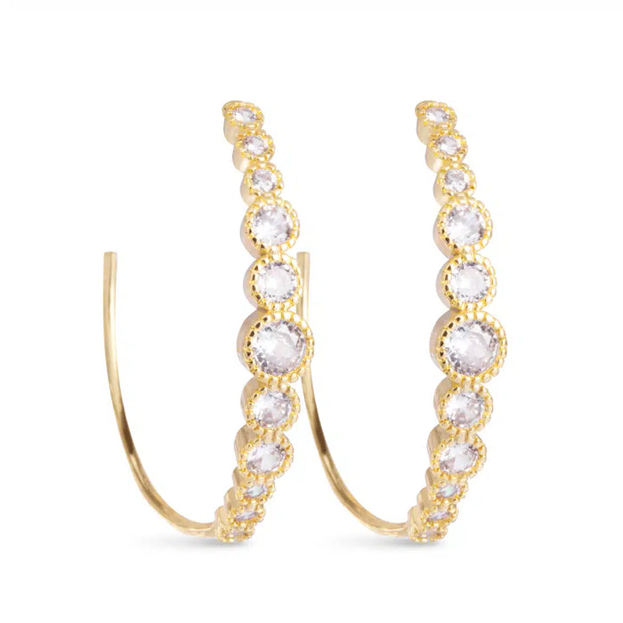 Graduated Bezel Set CZ Hoop Earrings – Gold