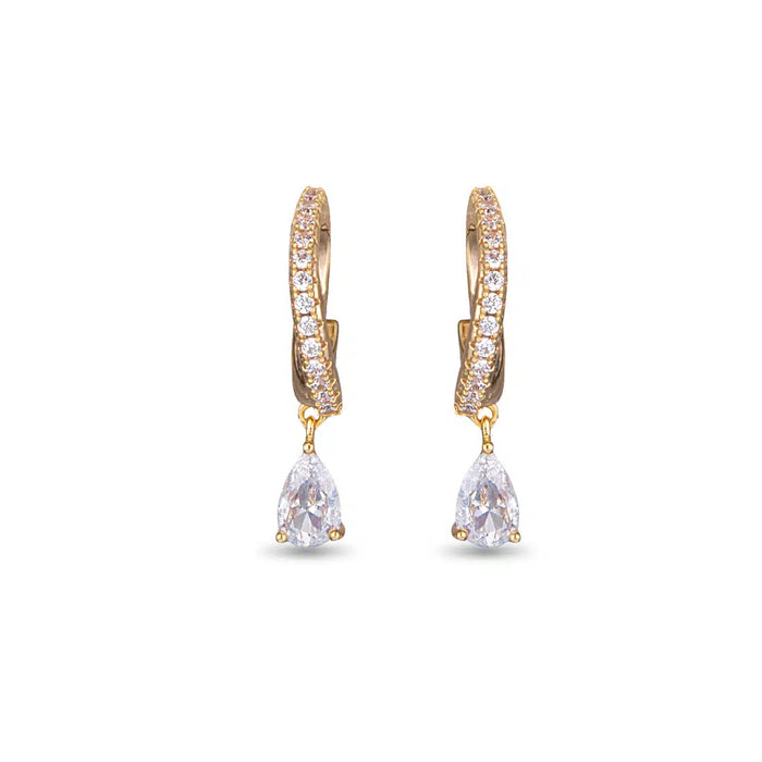 Small Hoop CZ with Droplet Earrings – Gold