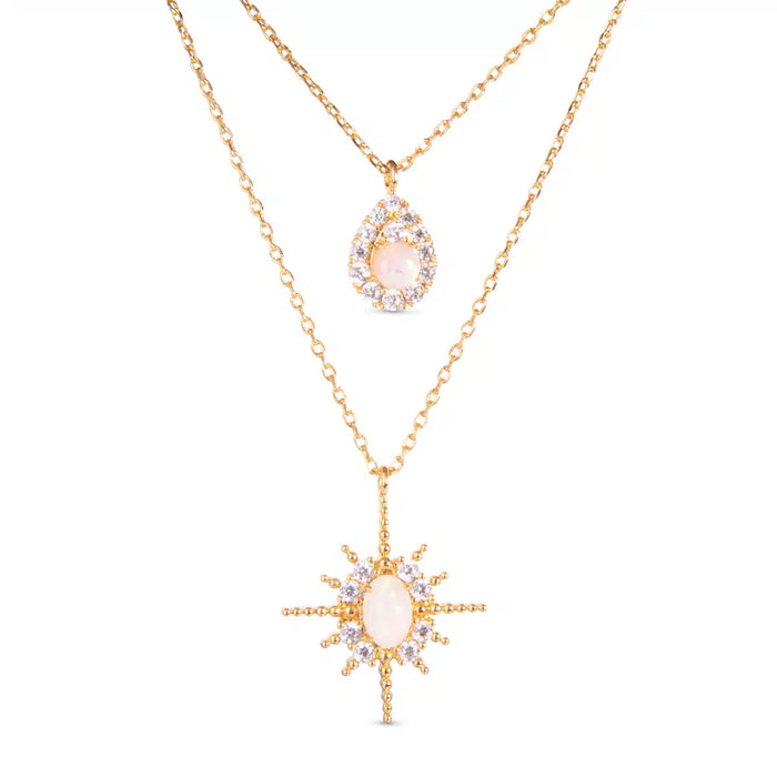 CZ and Opal Double Necklace - Gold