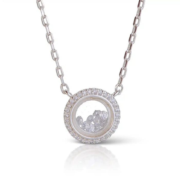 Silver Open Ring Loose CZ Necklace