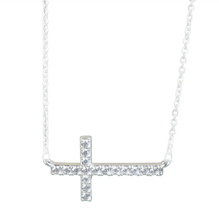 Laying Cross Necklace - Silver