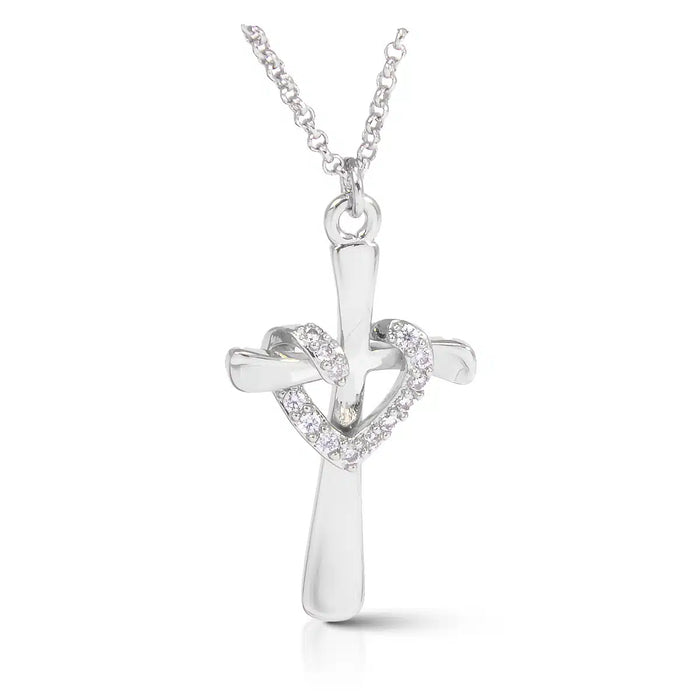 Timeless Radiance CZ Cross Heart Necklace Silver