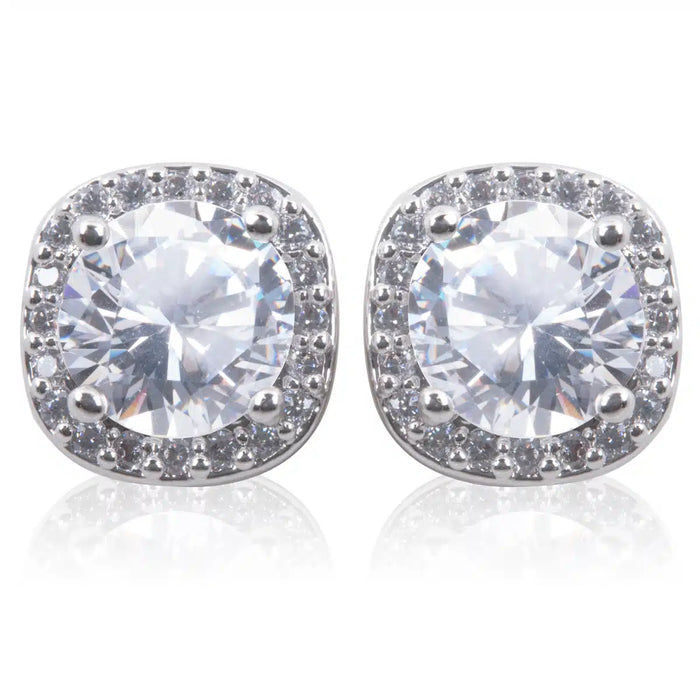 Ice Blu Square Halo Stud Earrings - Silver