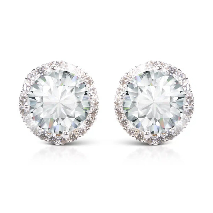 Timeless Radiance - Round Cut Halo Stud Earrings -