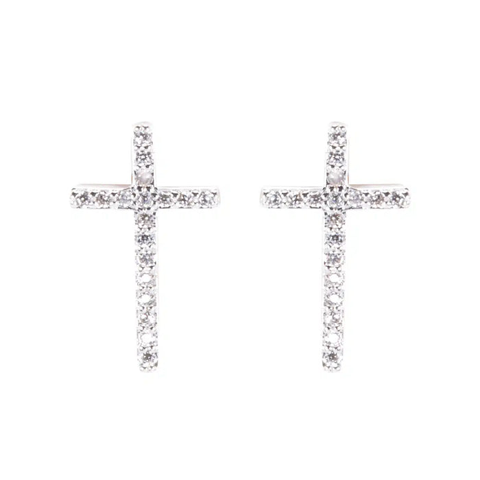 Timeless Radiance - Cross Stud Earrings - Silver