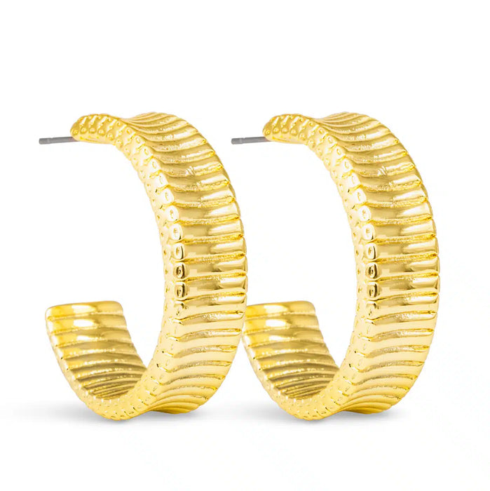 Kennedy Polished Ribbed Hoop Gold