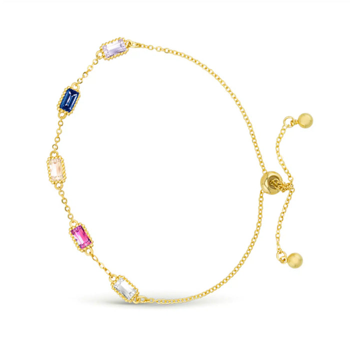 Gold/Multi-Color CZ Station Bracelet
