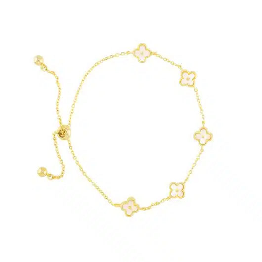 Gold MOP Mini Clover Pull-Cord Bracelet