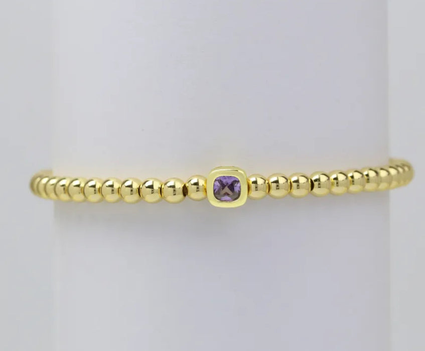 The Confetti - Gold Beaded Bracelet with Square shaped Birthstone Charm