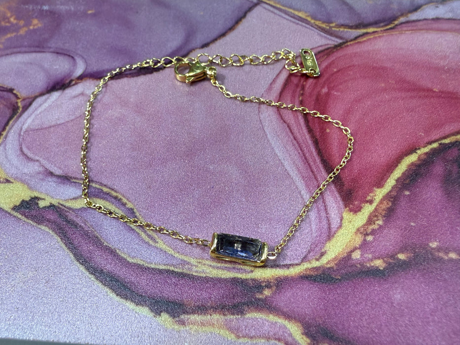 Birthstone Bracelets with Rectangle Birthstone Charm On Gold Chain- Great for Stacking!