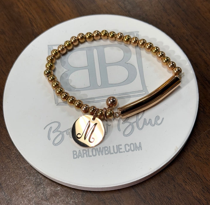 Personalized Monogram Stretch Bracelet with Round Disc - Rose Gold $10