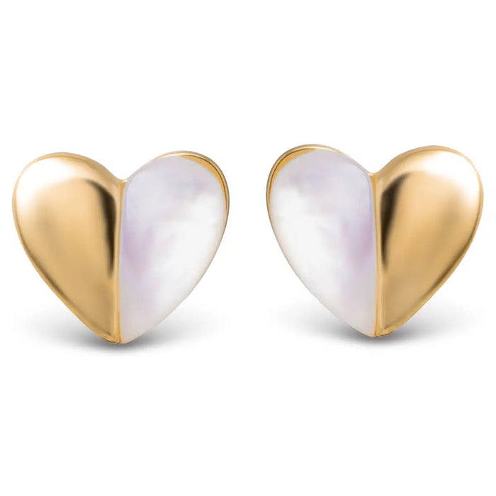 Two Sided Heart Mother of Pearl Earrings - Gold