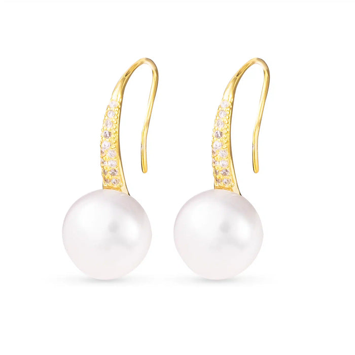 Pearl Stud Hoop Earrings – Gold