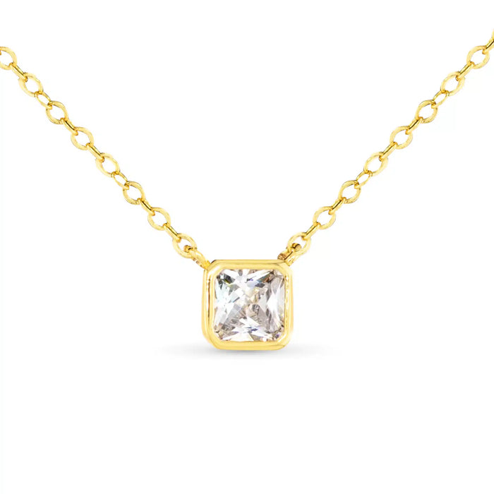 Bezel Cut Square Gold Necklace
