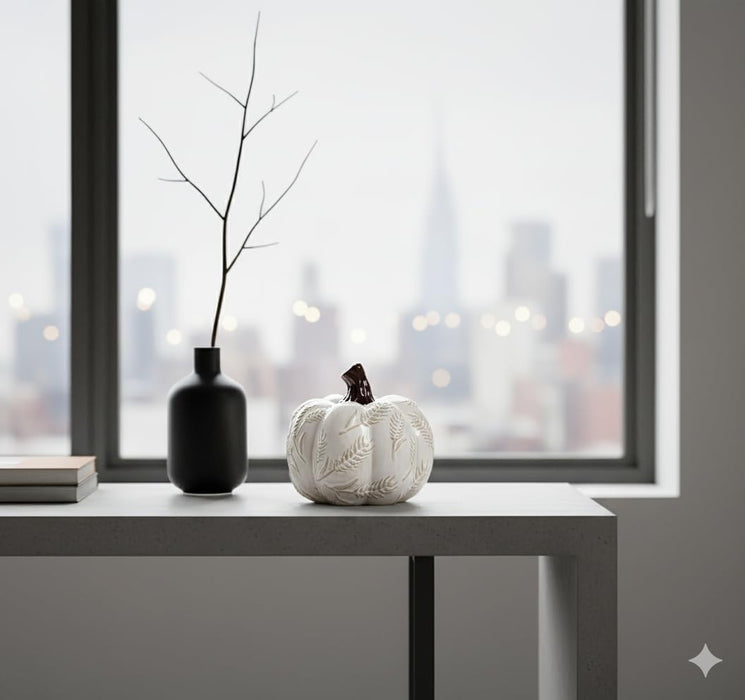 Stoneware Pumpkin Tabletop Decor with Wheat Design