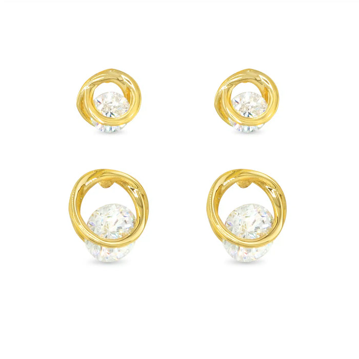 Gold CZ Tension Duo Earrings