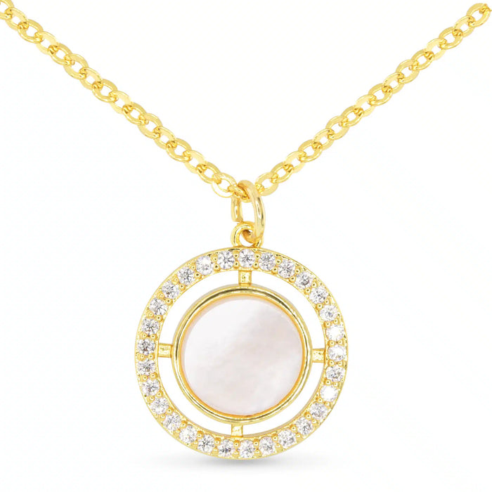 Gold CZ & MOP Circle Pendant Necklace