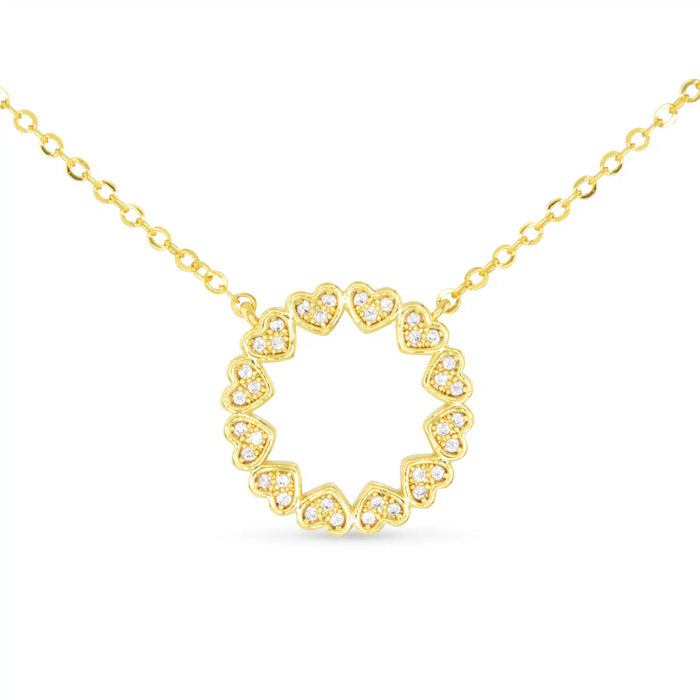 Gold CZ Station Heart Circle Necklace