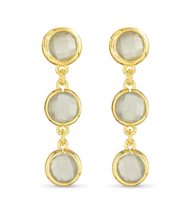 Gold Faceted CZ Earring - Light Grey