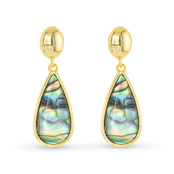 Gold Abalone Blue Teardrop Drop Earrings
