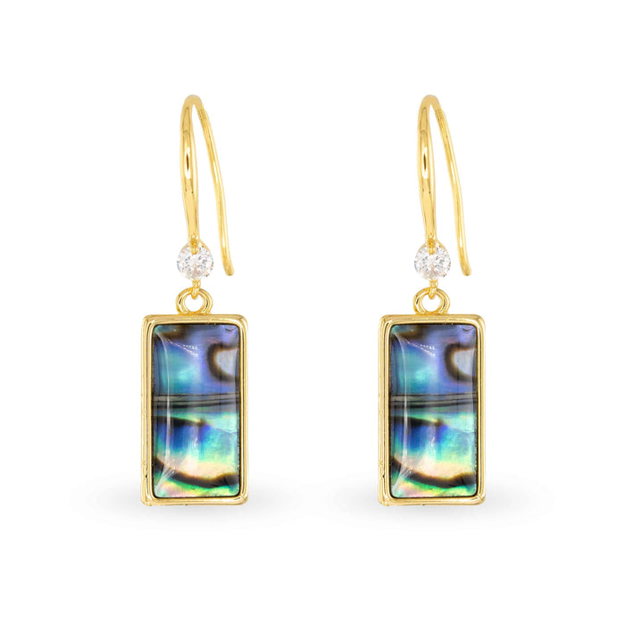 Gold Abalone Blue Rectangle Drop Earrings