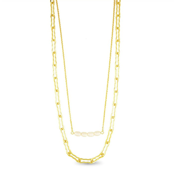 Gold Pearl Bar Layer Necklace