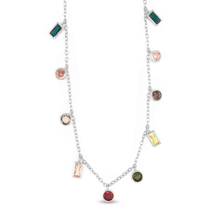 Silver Sparkling CZ Colorful Charm Necklace