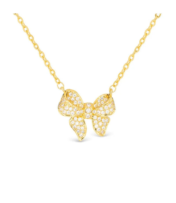 Gold CZ Bow Necklace
