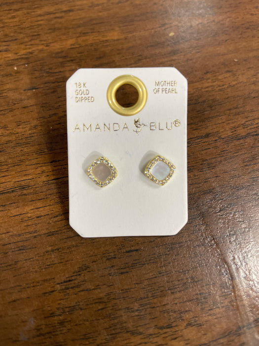 CZ and Mother of Pearl Small Square Stud Earrings