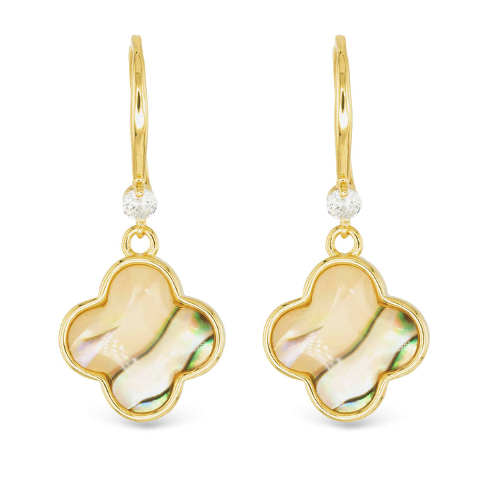 Gold Abalone Clover Drop Earrings