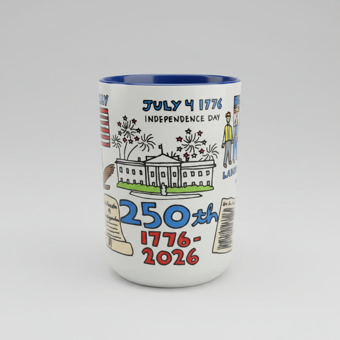 250th America 15oz Coffee Mug with Deep Blue Handle