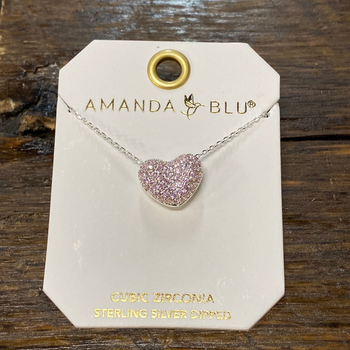Silver Pink Puff Heart Necklace