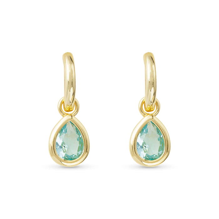 Gold Crystal Aquamarine Teardrop Earrings