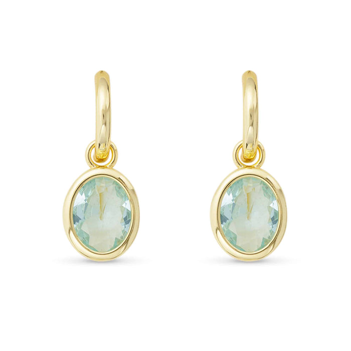 Gold Crystal Aquamarine Oval Earrings