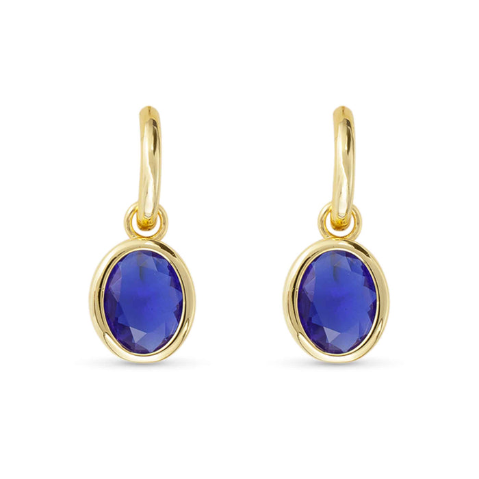 Gold Crystal Sapphire Oval Earrings