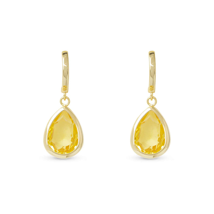 Gold Crystal Citrine Large Teardrop Earrings