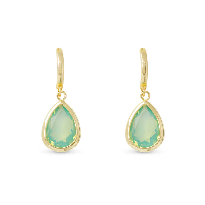 Gold Crystal Aquamarine Large Teardrop Earrings