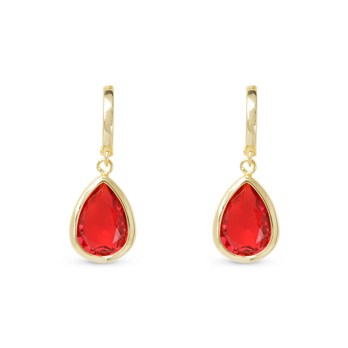 Gold Crystal Ruby Large Teardrop Earrings