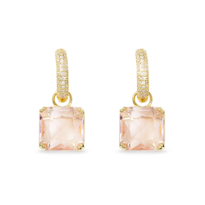 Gold CZ and Crystal Pink Square Earrings