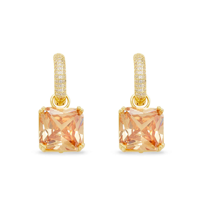 Gold CZ and Crystal Topaz Square Earrings