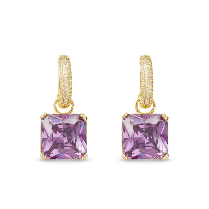 Gold CZ and Crystal Amethyst Square Earrings