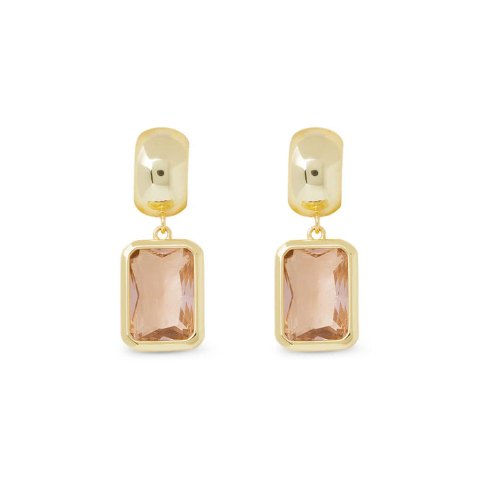 Gold Crystal Light Amethyst Rectangle Earrings
