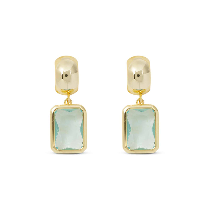 Gold Crystal Aquamarine Rectangle Earrings