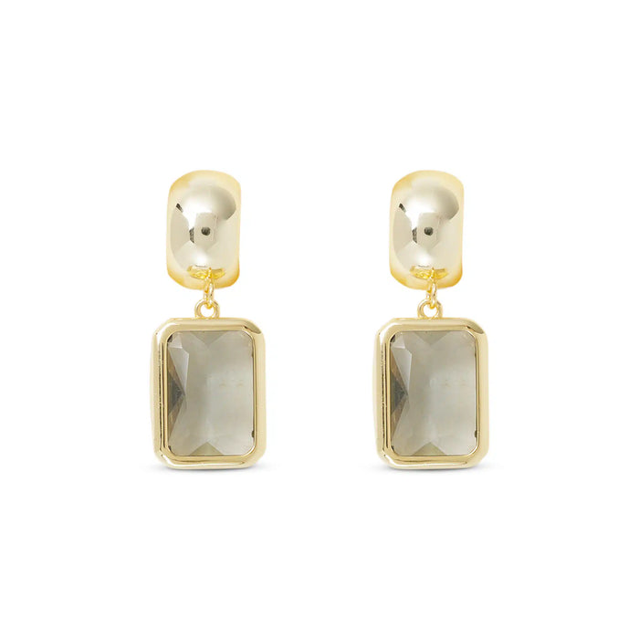 Gold Crystal Graphite Rectangle Earrings