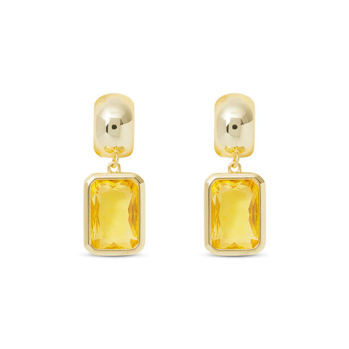 Gold Crystal Topaz Rectangle Earrings
