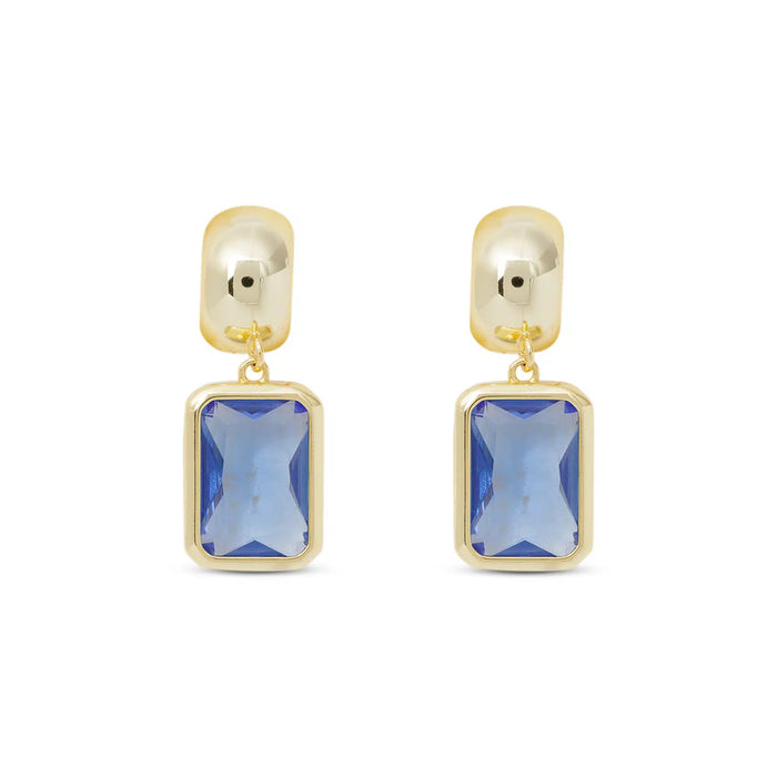 Gold Crystal Light Sapphire Rectangle Earrings