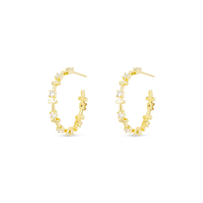 Gold CZ Infinity Cross Hoop Earrings