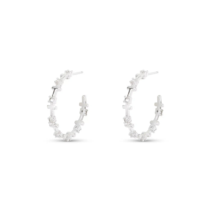 Silver CZ Infinity Cross Hoop Earrings