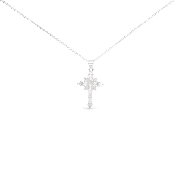 Silver CZ Celestial Cross Necklace